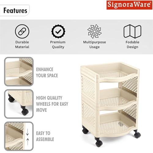 Image of SignoraWare Smart BPA Free Plastic Organiser | Modular Design | Designed to fit on countertops | Easy to Clean | Lightweight & Durable| Ideal for organizing Daily-use Spices (20kg | Setof3 | Beige)