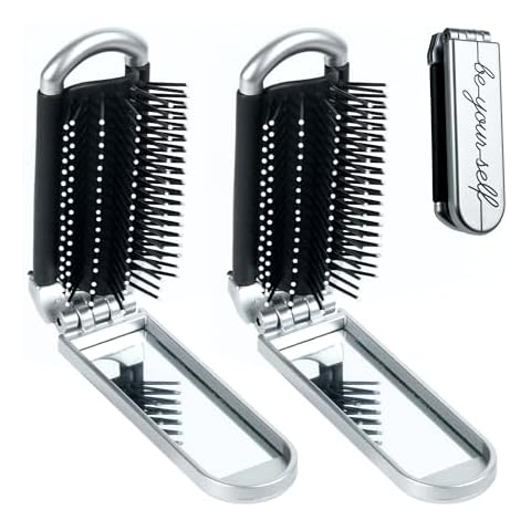 2pcs Mini Travel Hair Brush,Folding Hair Brush with Mirror,Travel Hair Brush-Portable&Foldable-Pocket Comb for Women and Men,Gym,Trip,Swimming Cover