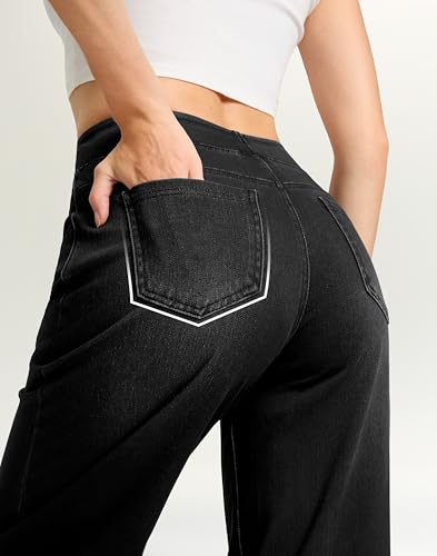 Rammus Wide Leg Jeans Woman High Waisted Pull On Jean for Women Stretchy Tummy Control Baggy Straight Denim Pants4
