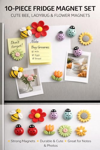 Image of 10 Pc Resin Flower Bees Bugs Fridge Magnets for Home Decor & Gifting | Kitchen Decoration Stylish Refrigerator Accessories | Cute Fridge Magnets