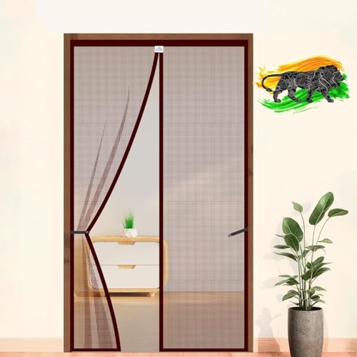 LifeKrafts Polyester Magnetic Mosquito Net for Door | Mosquito Curtain for All Door Types & Sizes | Auto-Closing Insect Screen to Keep Mosquito Out (205x100 cm, Brown)
