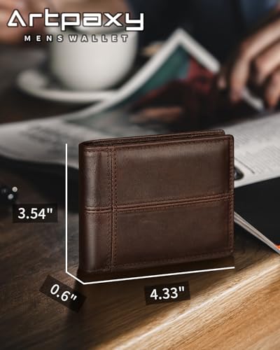 Image of Artpaxy Mens Wallet Bifold Genuine Leather RFID Blocking Wallet for Men with 1 ID Window 13 Card Holders 2 cash pockets 1 Gift Box