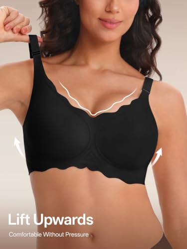 Image of Angelhood Seamless Jelly Bras for Women Wireless Push Up T-Shirt Bra Pack | Full Coverage, V Neck, No Underwire, Everyday Comfort, Convertible Bralettes, Supportive, Back Smoothing, Scalloped Brassiere