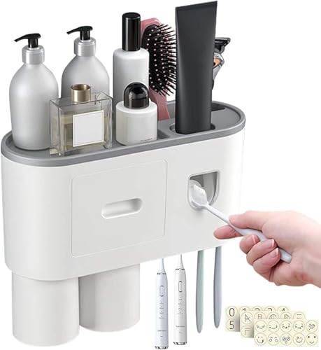 Listado de Soportes y dispensadores los mejores 5. 49 WEAGP Soporte para Cepillo de Dientes, Portacepillos Pared con Dispensador Pasta Dental y 2 Tazas 3 Pegatinas, Soporte de Cepillos de Dientes de Baño para 4 Cepillo Dientes sin...