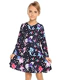 Kleid Mädchen Langarm Einhorn Meerjungfrau Blumen Herbst Karikatur Prinzessin T-Shirt Kleider Freizeitkleidung, Muster 3, 130 / 6-7 Jahre