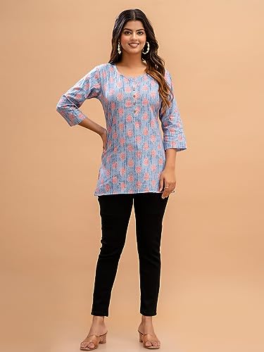 Image of feranoid Women Cotton Printed Straight Short Kurti