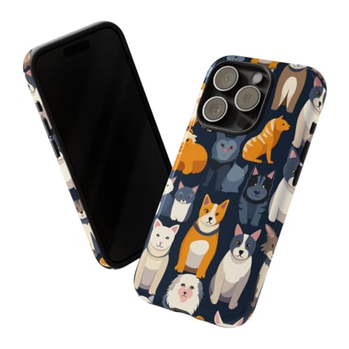 Coque rigide brillante motif chats et chiens compatible iPhone 15 Pro colorée