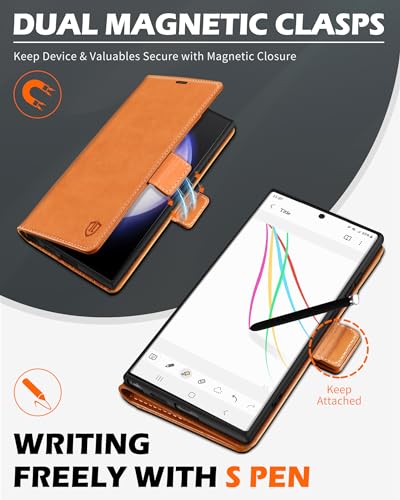 SHIELDON Capa para Galaxy S24 Ultra 5G de 6,8 polegadas, capa carteira de couro genuíno Galaxy S24 U