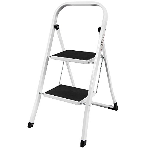 Home Vida 2 Step Ladder, Heavy Duty Steel, Portable Folding, with Anti-Slip Mat