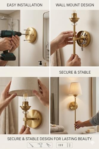 Image of Sinoman Wall Lights for Home Decoration | Classic Antique Brass Wall Sconce with Fabric Shade| Elegant Light Decorative Wall Fixture for Living Room & Bedroom | Vintage Metal Wall Light (Without Bulb)