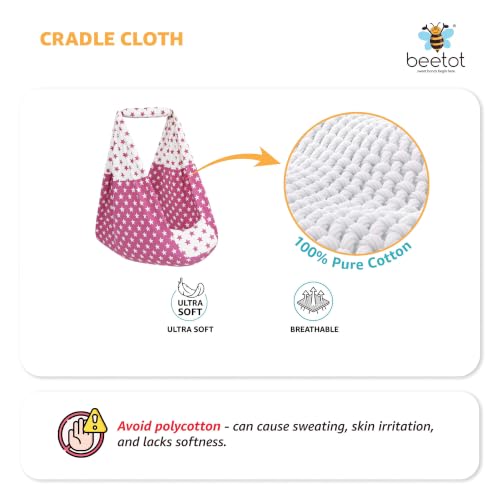 Image of Premium Swing Cradle Set | Cradle Cloth, Padded Bed, Mosquito Net, Heavy-Duty Spring & Triangle Hanger | Up to 15 kg | Pink Star