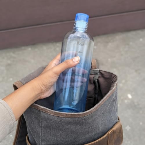 Image of Borosilicate Water Bottles, H2O Fridge Water Bottle with Cap, Leak proof & Airtight Lid, Water Bottle for Office, School, College - 1000ml Bottles with Time Marker (Blue)