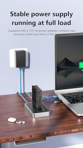 Image of 4 Bays USB4.0 (USB-C) 40G Portable NVMe (M Key, B+M Key) / NVMe / PCIe SSD (22110, 2280, 2260, 2242, 2230) SSD Docking Station Duplicator Cloner (Docking Only)