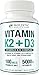 Max Absorption Vitamin K2 + D3 (5000IU) 90 Veggie Capsules from MK-7 (Menaquinone-7) and Cholecalciferol (with BioPerine) 3-Months Supply – D3 with K2 for Healthy Heart and Strong Bones | Non-GMO