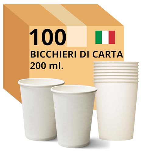Easy8 100 Bicchieri Carta 200 ml, Bicchieri Usa e Getta, per Caffè, Acqua, Bevande Calde Fredde, Biodegradabili, Monouso, Grandi, Ecologici, Sostenibili