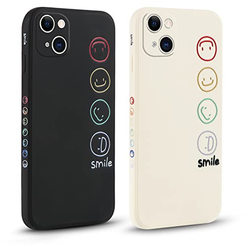 Pnakqil 2 Pezzi Cover per iPhone 13 6,1', Aesthetic Custodia Morbide Silicone con Faccina Sorridente Disegni, con Protezione Della Fotocamera Antiurto Ultra Carino TPU Morbida Case
