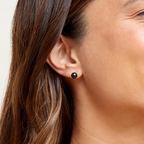 THE PEARL SOURCE Black Japanese Akoya Real Pearl Earrings for Women - 14k Gold Stud Earrings | Hypoallergenic Earrings with Genuine Cultured Pearls2