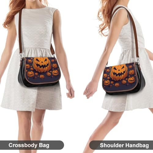 Halloween Pumpkin Leather Shoulder Bag for Women Classic Crossbody Purse Leather Tote Bag Handbag Purse Small Shoulder Bags for Shopping4