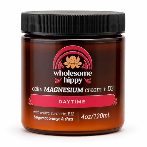 WHOLESOME HIPPY Daytime Calm Magnesium Cream Body Butter with Magnesium Vitamin B12 Guarana & Bergamot Orange Moisturizing Wellness Cream for Daily Clarity 4oz
