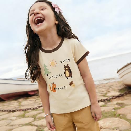 Image of B&G-KID Toddler Girl Tshirt Pack 2 Pink Heart Animal Print Toddler T Shirts Girls Short Sleeve Shirts 2T-7T.