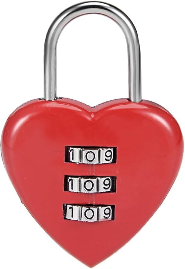 Image of Combination Lock, Heart Shape 3 Digital Password Padlock, Mini Outdoor Combo Gate Lock for School Gym Locker, Fence Gate, Toolbox, Employee Hasp Locker Combination Padlocks (Red)