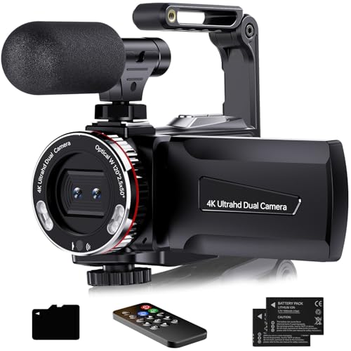 Digital Video Camera Camcorder 4K, 64MP UHD Vlogging Dual Camera for YouTube, 21X Digital Zoom HD Screen Vlog Camera with External Microphone,...