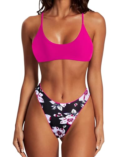 SUUKSESS Women High Waisted Thong Bikini Set Reversible String 2 Piece Swimsuit
