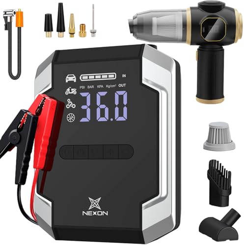 Jump Starter with Air Compressor & Vacuum Cleaner, 20000mah 150PSI 3000A Portable Car Battery Jump Starter Box (All Gas/Diesel) Auto-Shutoff, Led Light Power Bank, Tire Inflator for Car & Vehicles