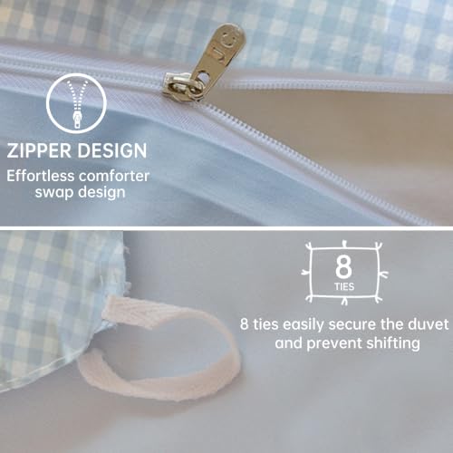 Image of BOLINLIVING Gingham Duvet Cover Twin Size, Reversible Blue White Checkered Plaid Comforter Cover Set, 2 Pcs Grid Soft Breathable Microfiber Bedding Set for Kids Women Men All Season