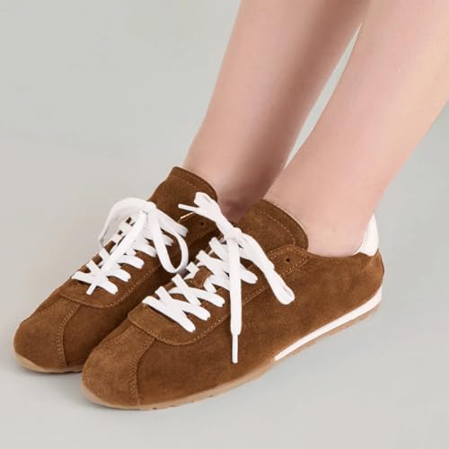 Suede Fashion Sneakers for Women Comfortable Almond Toe Non Slip Athletic Sneaker Casual Lace-Up Walking Tennis Shoes2