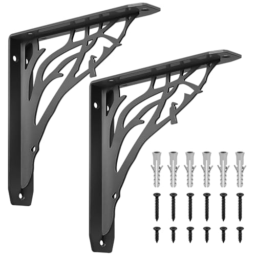 2 Pcs Equerre Etagere Murale Noir, Equerre Charge Lourde, Supports Équerre Étagère de Fixation Etagere Murale Vintage, Supports d'Étagère Murale à 90 Degrés Metal...