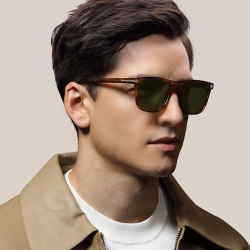 AVAWAY Green Lens Retro Square Polarized Sunglasses for Men UV400 Protection, Acetate Fashion Driving Eyewears Male Outdoor Sport Glasses, standard3