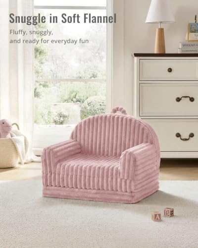 Image of Blissful Diary Foldable Kids Couch, 2-in-1 Comfy Kids Chair for Reading, Playroom, Kids Couch Sofa for Girls Boys Birthday Gift, Blush Pink