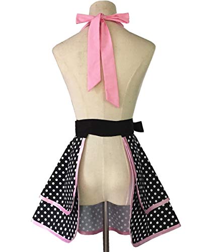 Hyzrz Cute Retro Apron Vintage Maid Polka Dot Kitchen Cooking Aprons for Women Ladies Girls (Pink)