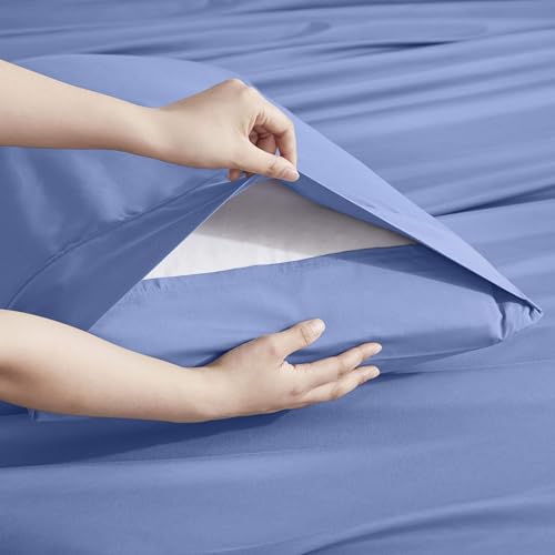 Image of Nestl Extra Deep Queen Sheet Set - 6 Piece Breathable & Cooling Sheets - Hotel Luxury Bedding Set w /18-24 Inch Deep Pockets - Easy & Secure Fit - Super Soft, Wrinkle Free & Comfy - Calm Blue