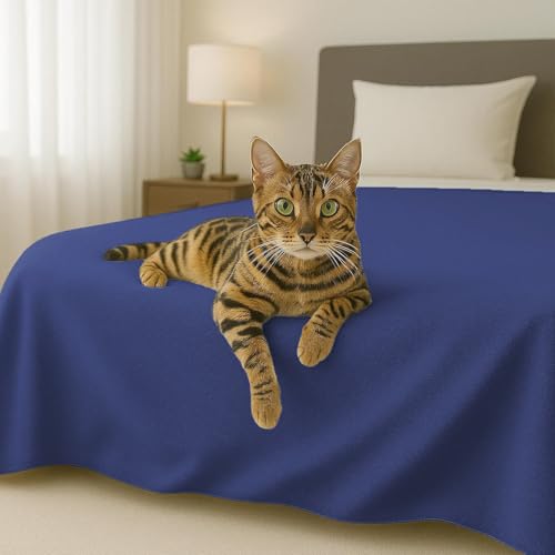 Byour3 - Copriletto in Cotone Misto ORGANICO Matrimoniale Letto Singolo Piazza e Mezza Coperta Pesante Lavabile Teli Arredo Multiuso Copritutto GrandFoulard Copridivano (Blu Royal, 1 p. e mezzo)