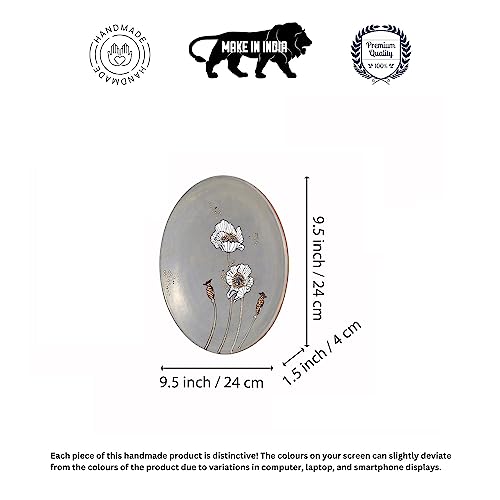 Image of Aakriti Art Creations Petal Harmony Terracotta Wall Decor Plate, Floral Art Wall Hanging Plate Set of 1, Grey Color | Glossy Finish Terracotta | Home Items for Living Room, Bedroom, Office