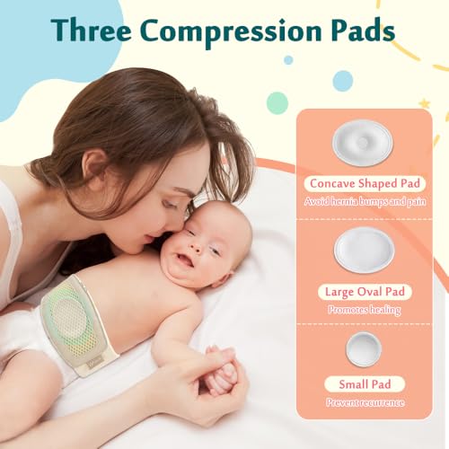 Mybow Umbilical Hernia Belt Baby, Infant Belly Button Band, Umbilical Cord Cover for Newborn Abdominal Binder, Hernia Support Truss, Belly Button Shaper, Adjustable Navel Band with 3 Compression Pad