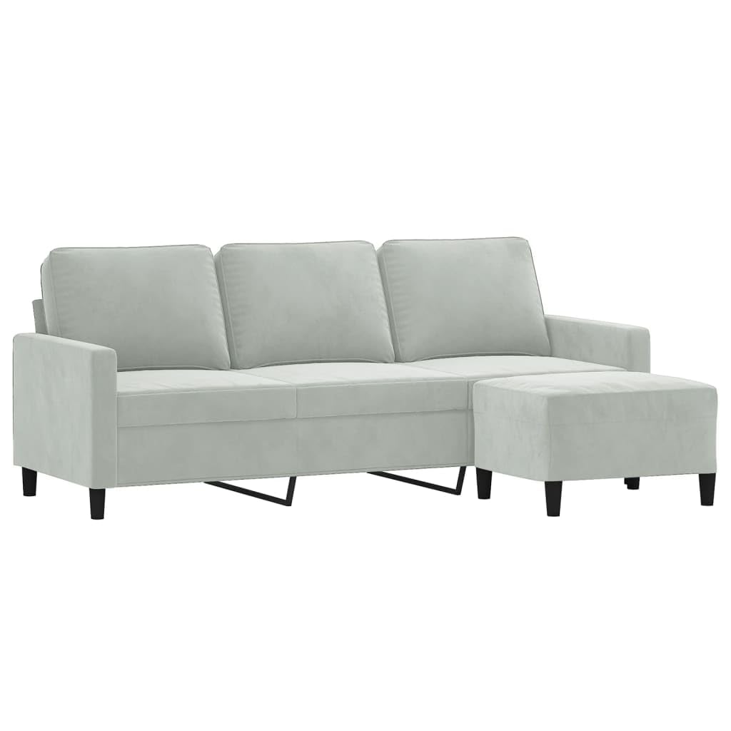 vidaXL Sofá de 3 plazas con Taburete de Terciopelo Gris Claro 180 cm