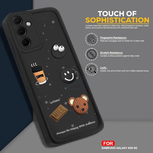 Image of AESTMO Back Case Cover for Samsung Galaxy A35 5G Back Cover | Cute Fun Cartoon 3D Ball | Coffee Silicone Case | Full Body Protection | Camera Protection Back Cover for Samsung Galaxy A35 5G (Black)