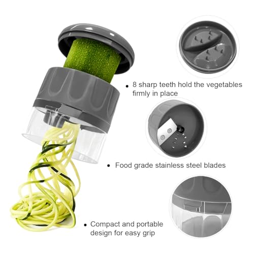 SUREWIN 3 in 1 Vegetable Spiralizer Slicer, Adjustable Zucchini Carrot Noodle Maker, Cucumber Spiral Cutter, Easy to Use Kitchen Tool（Dark Grey）