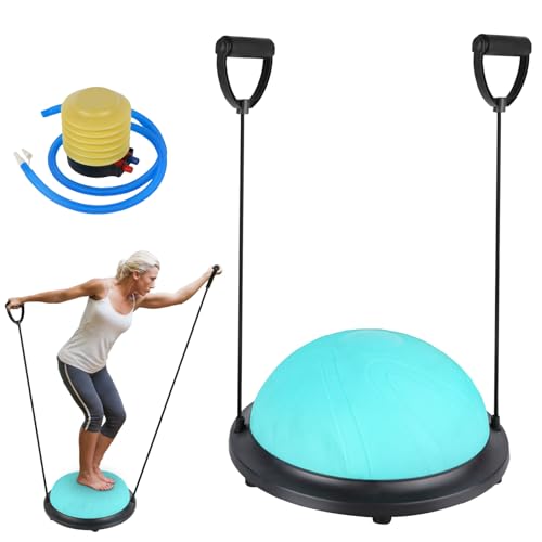 KOAVAE Rutschfest Balance Ball, 46cm diameter Yoga Balance Trainer Ball, bis 200 KG belastbar, Gymnastik Halbball, Halbkugel Balancetrainer mit Pumpe und Fitnessbändern (Blau)