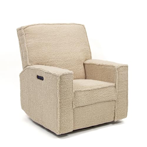Image of Storkcraft Texas Nursery Power Recliner Swivel Glider, Vanilla Sherpa
