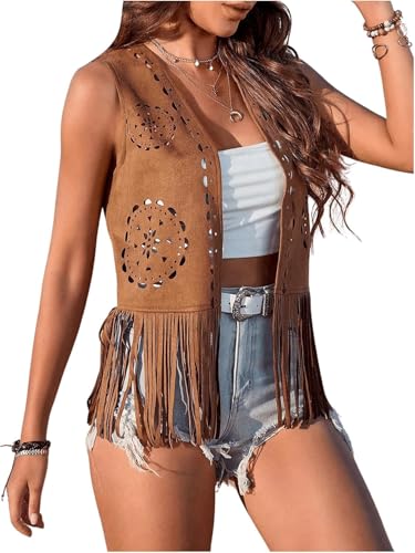 Women Fringe Gilet Sleeveless Tassel Jacket Coat Summer Cowgirl Tassel Waistcoat 70s Western Hippie Country Vest