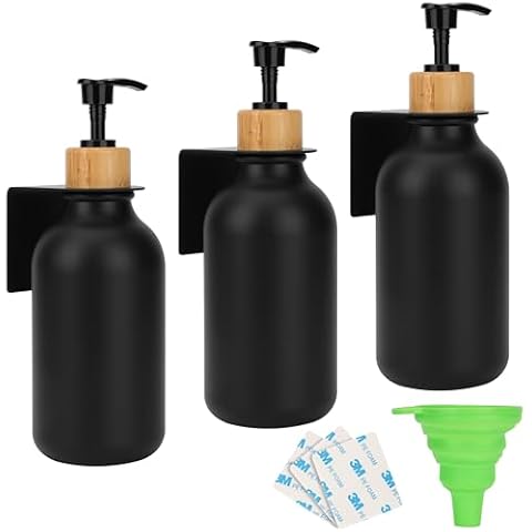 BELLE VOUS 16oz Shampoo and Conditioner Dispenser Bottles with Wall Mount - Shower Soap Dispenser - Shampoo Bottles Refillable with Pump - Body Wash Dispenser for Shower (3 Pack, Black) Cover