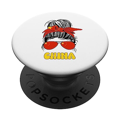 Chinesische Frauen chaotische Brötchen, stolze China-Flagge für Mädchen PopSockets mit austauschbarem PopGrip Chinesische Frauen chaotische Brötchen, stolze China-Flagge für Mädchen PopSockets mit austauschbarem PopGrip