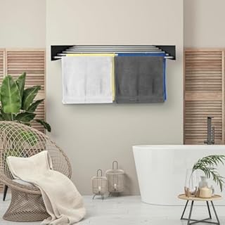 Vonia Étendoir Mural XXL Pliable Intérieur & Extérieur – Séchoir à Linge Compact 100 x 50 cm – Gain de Place (Noir)