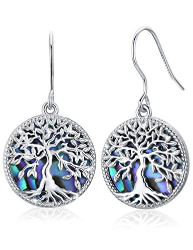 Aniu Abalone Tree of Life Dangle Earrings for Women, S925 Sterling Silver Natural Abalone Shell Drop Hook Earrings, Special Jewellery Gifts Idea for Girls Aniu Abalone Tree of Life Dangle Earrings for Women, S925 Sterling Silver Natural Abalone Shell Drop Hook Earrings, Special Jewellery Gifts Idea for Girls