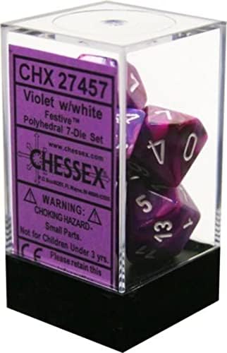 Chessex Chx27457 Dice-Festive Violet/White Set, Yellow, Large (18mm - 25mm) image 3