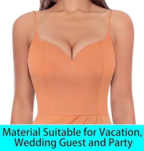 Image of VFSHOW Womens Sexy Formal Ruched Fitted High Slit Bodycon Maxi Dress Spaghetti Strap Sweetheart Cocktail Prom Evening Gown